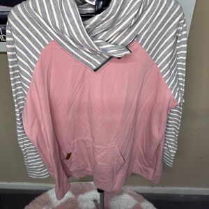 Maurices Pink and Gray Striped Hoodie